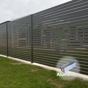 Pagar Aluminium teralis pagar Modern desain pagar logam Aluminium keamanan panel pagar Slat Horizontal untuk taman