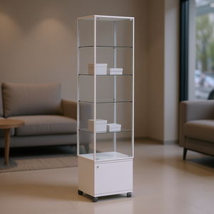 Vitrina con marco de aluminio de 51x37x220 cm, blanca, con puerta con cerradura y estantes ajustables. - Product Image 3