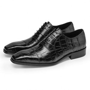 20250Famous Designer Men's Top Layer Hand-Polished Embossed VALENTINA Leather Formal Business Shoes Lace-Up Closure <b>Pointed</b> - Product Image 4