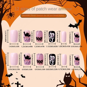 48 mảnh ngắn màu hồng sáng Bóng Halloween các loại Báo Chí trên móng tay lời khuyên dễ dàng ứng dụng cho ngón tay - Product Image 3