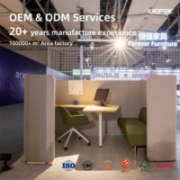 Poste de travail modulaire moderne pour 4 à 6 personnes, bureau commercial avec cloison de séparation et écran d'intimité, et meuble mobile.