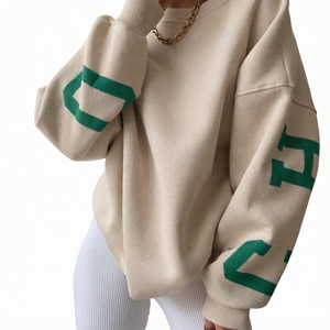 Women Loose Pullover Hoodie Letter Print Streetwear Sweatshirt Lantern Sleeve Crystal Badge <b>Sequined</b> Waterproof Autumn - Product Image 1