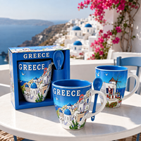 Souvenirs de la Grèce, monuments de la ville, ensemble de tasses à café en céramique de 11 oz avec cuillère, tasse à lait en porcelaine, personnalisable
