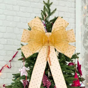Большой золотой блеск для рождественской елки бант с бахромой прочный полиэстер шелк металлический подарок на праздник украшение лента Цветочная лента подарок
