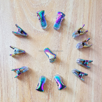 Décoration de Noël : Mini pince de fermeture en métal irisé arc-en-ciel de 19 mm, petite pince crocodile avec extrémité en caoutchouc pour pantalons en cuir