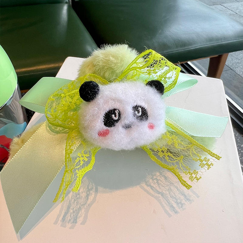 Mori Tie Bow Green Side Clip Korean Children's BB Clip Headdress Cute Panda Doll Plush Hair Clip