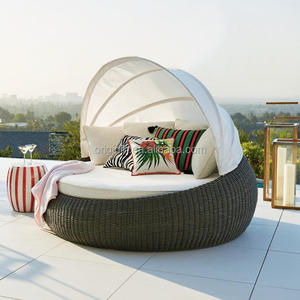 <span class=keywords><strong>Lit</strong></span> de repos d'<span class=keywords><strong>extérieur</strong></span> en rotin toutes saisons avec auvent semi-circulaire pour jardin et moments de détente - Product Image 2