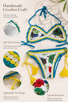 Ensemble de maillots de bain pour femmes 2 pièces et sac de plage, bikini triangle en crochet bohème, vêtements de plage