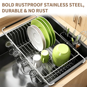 Multifunction Space Saving <b>Dish</b> Drying Drainer Rack Over the Sink Expandable <b>Dish</b> Rack with Cutlery Drainer - Product Image 4