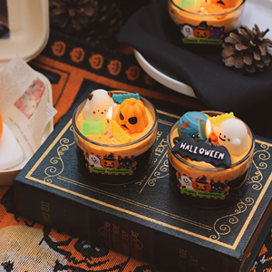 Factory Custom Novelty 3D Shaped Candle Happy Halloween Glass Jar Candles with Lid Funny Ghost Ornament for Kids Room <b>Decor</b> - Product Image 3