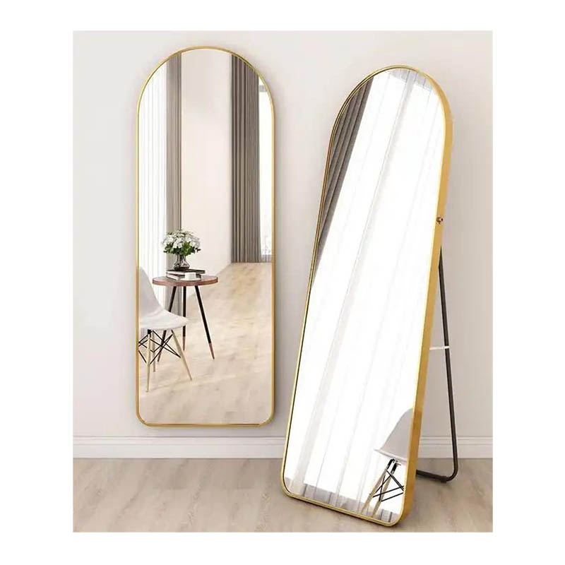 Miroir personnalisé de luxe, grand, dressing voûté avec cadre en métal doré, miroir de sol de longue durée sur toute la longueur, spiegel espejo