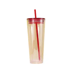 Tasse à eau en acrylique à double paroi de 16 oz personnalisée Tasse à boire Tasse à eau en plastique Vaso Becher Tasse à eau avec couvercles et pailles