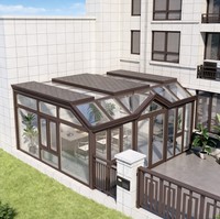 Véranda inclinée en aluminium moderne avec double vitrage trempé, couleur personnalisée, jardin d'hiver pour villa et patio