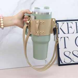 PU Leather <b>Water</b> <b>Bottle</b> Holder Fits 30oz & 40oz <b>Bottle</b> Adjustable Crossbody Cup Holder Drink <b>Carrier</b> Holder - Product Image 4