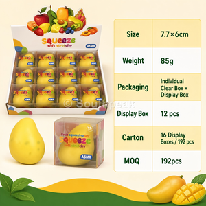 Juguete Antiestrés de Mango de Southpeak, Bloque de Mango Suave y Elástico, Juguete Sensorial ASMR para Apretar, 7.7*6cm <span class=keywords><strong>85g</strong></span>, Forma de Fruta, OEM WS MOQ192pc - Product Image 3