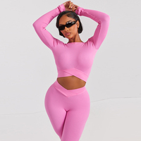 Huilong Logo personnalisé dos nu minceur V taille Stretch sport Legging Fitness Gmy Yoga porter Ribedtwo pièce ensemble de vêtements de détente