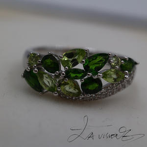 Anillo y Pulsera de la Serie Counterattack con Incrustaciones de Jade, Peridoto Natural, Diopsido y Zafiro Blanco Sintético, Joyería Vintage de Tianjin - Product Image 5