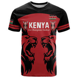Joyeuse Fête <span class=keywords><strong>de</strong></span> Jamhuri Kenya – T-shirt Homme Slim à Manches Courtes Col Rond, Motif Lion Kenyan et Bouclier Maasai, en Tissu Polyester Respirant 3D - Product Image 2