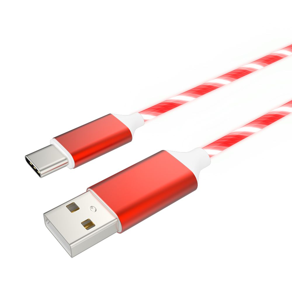 Оптовая продажа, USB-кабель для быстрой зарядки и синхронизации данных, красный TPE Видимый потоковый кабель для смартфона/внешнего аккумулятора