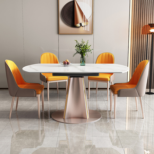 Marble Modern Expandable Adjustable Round Dining <strong>Table</strong> for Villa Hotel Apartment-8-Person Capacity <strong>Stable</strong> &amp; Multipurpose - Product Image 3