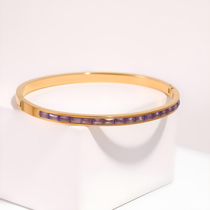 צמיד נירוסטה 316L מצופה זהב 18 קראט סיטונאי, צבעוני ועגול עם זירקונים, אופנתי לנשים, מתנה, תכשיט - Product Image 2