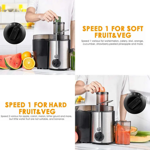 Exprimidor de cocina de acero inoxidable duradero, de 2 velocidades Control, máquina de jugo rápido, verduras, frutas, 3,2 canales de alimentación, energía eléctrica - Product Image 5