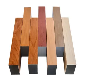 6063 Anodized Aluminium kayu Grain ekstrusi profil dekoratif papan Aluminium efek tabung persegi