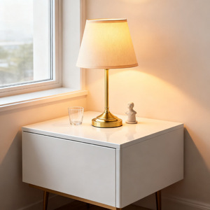 Modern Table <b>Lamp</b> Beige Shade Brass Body <b>Touch</b> Control Cordless LED <b>Bedside</b> Light for Bedroom Decor - Product Image 1