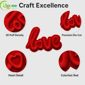 Washable Fabric Wholesale Valentine 3D <b>Puff</b> Custom Logo Iron-On Chenille Embroidery Patches for Hats and <b>Bags</b> - Product Image 1