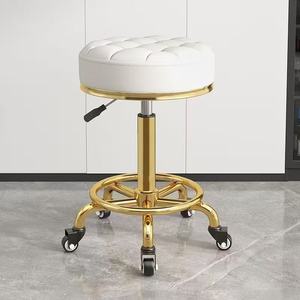Gold Frame Barber <b>Stool</b> Hydraulic Rolling Salon Chair Adjustable Knee Pin <b>Seat</b> for Barber Shop - Product Image 4