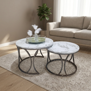 Ensemble de tables basses de luxe réglables en acier inoxydable, 2 tables convertibles avec rangement, style moderne, pour salle à manger, salon, maison, villa - Product Image 3
