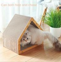 Griffoir vertical pour chat de style cabane, couleur grain de bois, vente en gros d'articles pour animaux de compagnie