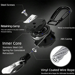Retractable badge sleeve, black heavy-duty keychain, badge scroll, tactical <b>ID</b> card key sleeve, carbon fiber card <b>holder</b> - Product Image 3