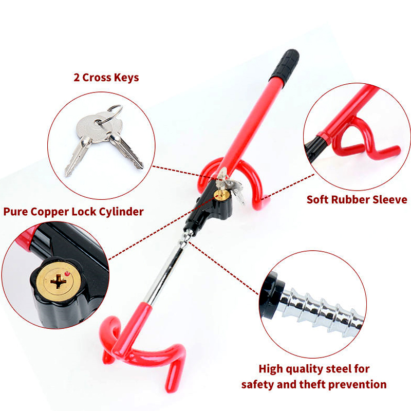 Fitop A13106 Universal Anti-Theft Steering Wheel Lock - Double Hook Car Security Device