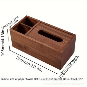 Caja de pañuelos de madera, organizador de almacenamiento multifuncional para sala de estar, mesa de centro, estilo chino, color nogal - Product Image 2