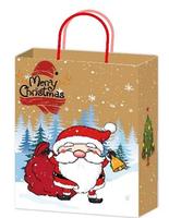 Warehouse Ready Brown Kraft Christmas Paper Bag 120gsm Recyclable Eco-Safe Printed-Handle Tote for Hamper Packing & Party Use