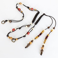 Ceinture tressée bohème pour femme en corde cirée avec perles ethniques et pompon, longue chaîne décorative polyvalente pour robes
