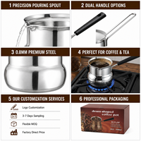 Cezve en gros en forme de tambour, pot à café turc en acier inoxydable 201, 180-1080 ml, poignée en bois, pichet à lait pour café et vente au détail OEM