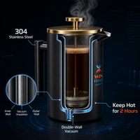 Cafetière à piston isotherme en acier inoxydable à double paroi de 34 oz avec logo personnalisé pour la maison, le bureau, les voyages – Vente en gros