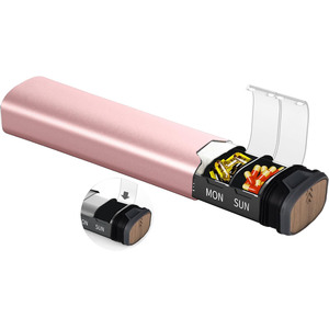 Pastillero <span class=keywords><strong>Semanal</strong></span> Personalizable e Impermeable, de Aluminio y Madera, con Gran Capacidad y Compartimentos, para Recargar Pastillas - Product Image 2