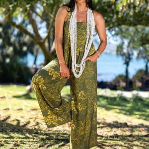 Mono de Tirantes con Estampado Hawaiano de Alta Calidad, Mono Informal Holgado para Mujer, Mono de Rayón Personalizado de una Sola Pieza - Product Image 1