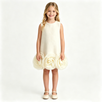 Robe sans manches en laine pour petites filles, style gilet, avec fleurs en organza 3D, pour fête d'anniversaire, robe de princesse trapèze pour enfants