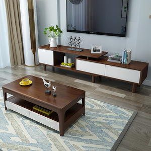 Extendable Solid Wood Tv Cabinet And <b>Coffee</b> <b>Table</b> Combination Nordic Modern Minimalist Style Living Room Set - Product Image 1