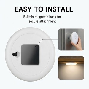 Veilleuse LED à détecteur de mouvement, blanc chaud 3000K, ronde, magnétique, rechargeable Type-C, pour la maison, la garde-robe, les escaliers, la chambre - Product Image 3