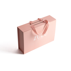 Custom Logo Foldable Magnetic <b>Pink</b> <b>Gift</b> Box With Satin Ribbon Handle - Product Image 6