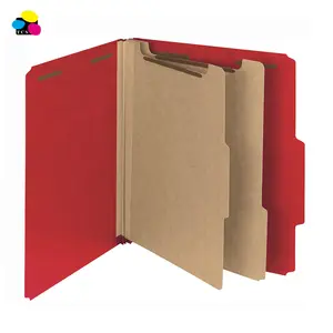 1/3 Cut Tab 2 Verdelers Dark Red Brief Size Pressboard Classificatie Mappen Met Bevestigingsmiddelen