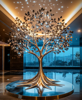 Núcleo LED Starlight con diseño de pulido de espejo/Escultura de árbol de cristal dorado/Diseño de marco de metal industrial