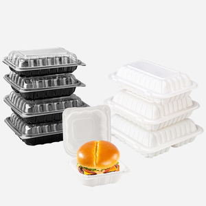 Recipientes biodegradables de comida de plástico para llevar de Hamburgo con tapas - Product Image 1