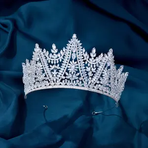 LUOXIN Hochzeit Tiara Festzug Große Braut Zirkonia Krone Braut Silber Tiara für Frauen