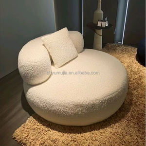 Nordic आधुनिक न्यूनतम 360 डिग्री घूर्णन टेडी मखमल कपड़े अवकाश कुर्सी लकड़ी के 360 डिग्री घूर्णन आलसी सोफे कुर्सी के लिए - Product Image 2